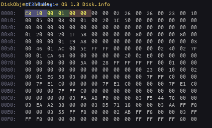 Hex dump of a .info file showing the binary layout